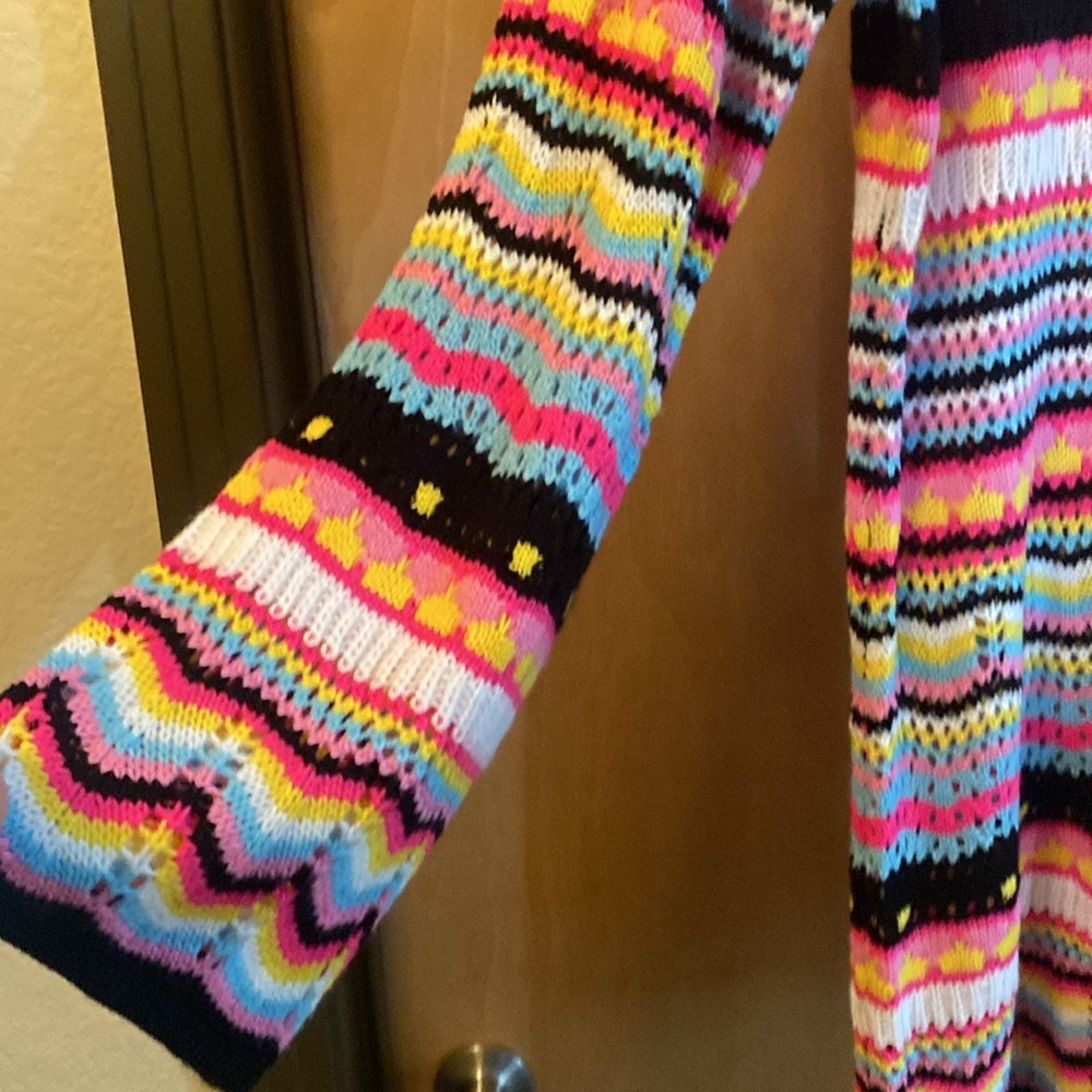 Colorful Striped Crochet Knit Sweater; Size L - Picture 2 of 5